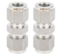 2 pièces 316 raccord de compression en acier inoxydable adaptateur de tube à double virole droite pour tuyau connexion sans couture haute pression de 3 à 8 pouces pour les (F1/2)
