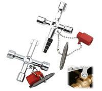 2 Pièces 4 Voies Clé Universelle, clef triangle,clé pompier,Clé Utilitaire Multifonction, Clef Triangle, Clés Carrées, Universelle pour Armoires Electriques, Compteur Électrique, Radiateur, Ascenseurs