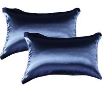 2 pièces 48x74cm soie taie d'oreiller, fermeture enveloppe, anti-vieillissement taie d'oreiller, bleu foncé