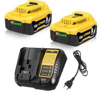 2 pièces 5,0 Ah de Rechange Batterie pour Dewalt 18V DCB184 DCB180 DCB181 DCB182 DCB200 DCB201 DCB204 + 10,8~20 V 3 A DCB107 pour Dewalt Chargeur avec Affichage LED (Noir)
