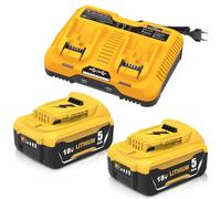 2 pièces 5000 mAh de Rechange pour Dewalt Batterie 18 V+ 1 pièce Rechange pour Dewalt 14,4 V-20 V Double Chargeur DCB102