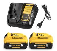 2 Pièces 5000mAh Remplacement pour Dewalt Batterie 18V + DCB107 Remplacement pour Dewalt 10.8-20V Chargeur DCB180 DCB181 DCB182 DCB184 DCB201 DCB204(Jaune)