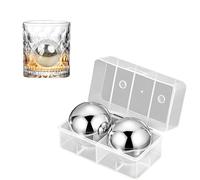 2 Pièces 55mm Sphères de Glace en 304 Acier Inoxydable, Boules de Glaçon Réutilisables, Rond Whisky Ice Stones, Boules Congelés en Métal, Glaçons à Whisky avec Boîte de Rangement, pour Cocktails (A)