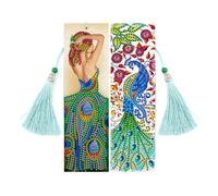 2 Pièces 5D Diamant Peinture Signets, Marque Page Gland Cuir, Numéro Broderie Signets, avec Gland, pour Fête des Mères, Saint Valentin (A)