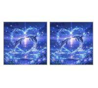 2 Pièces 5D Diamond Painting Kit, Amour Des Dauphins, DIY Diamant Art Kits Complet, 5D Mosaïque Broderie Peinture Set, Décoration Murale à la Maison, Cadeau Pour Les Femmes, 70x70cm Z4YX-1