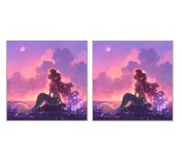 2 Pièces 5D Diamond Painting Kit, La Princesse SirèNe, DIY Diamant Art Kits Complet, 5D Mosaïque Broderie Peinture Set, Décoration Murale à la Maison, Cadeau Pour Les Femmes, 35x35cm Z4YX-536