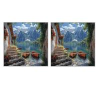 2 Pièces 5D Diamond Painting Kit, La ValléE Des Bateaux En Bois, DIY Diamant Art Kits Complet, 5D Mosaïque Broderie Peinture Set, Décoration Murale à la Maison, Cadeau Pour Les Femmes, 70x70cm Z4YX564