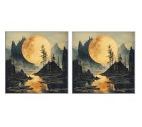 2 Pièces 5D Diamond Painting Kit, Le Lac Lune, DIY Diamant Art Kits Complet, 5D Mosaïque Broderie Peinture Set, Décoration Murale à la Maison, Cadeau Pour Les Femmes, 90x90cm Z4YX-907