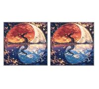 2 Pièces 5D Diamond Painting Kit, Les Arbres De PêChe, DIY Diamant Art Kits Complet, 5D Mosaïque Broderie Peinture Set, Décoration Murale à la Maison, Cadeau Pour Les Femmes, 90x90cm Z4YX-9