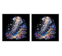 2 Pièces 5D Diamond Painting Kit, Mer De MéDuses RéCif, DIY Diamant Art Kits Complet, 5D Mosaïque Broderie Peinture Set, Décoration Murale à la Maison, Cadeau Pour Les Femmes, 90x90cm Z4YX-709