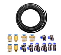 2 Pièces 5m 6x4mmTuyau Pneumatique en Polyuréthane Noir, avec 14 Connecteurs Pneumatiques, 2 Droits, 2 Coudes, 2 Raccords T, 2 Séparateurs Y, 6 Raccords Filetés Mâle