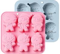 2 PIÈCES 6 Différents Moules à Glaçons Bonhomme de Pain d'Épices Moule en Silicone Pour DIY Chocolat Bonbons Gomme Jello Jelly Moules à pâtisserie Muffin Cupcake Gâteau Savon Lotion Bar