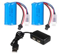 2 Pièces 7,4 V 1000 mAh Batteries Li-ION avec Connecteur SM-2P et Chargeur USB pour Voiture RC WPL MN D90/91, 99/99s D12, Bateau Radiocommandé H101 et Blasters de Billes de Gel ANSKY