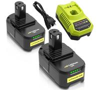 2 pièces 8000mAh Remplacement pour Ryobi Batterie 18V + Chargeur P117 pour P108 P107 P122 P104 P102 P105 RB18L50 RB18L40 RB18L25 RB18L15 RB18L13 (2X 8.0Ah Batterie + Chargeur)