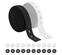 2 Pièces 8M Elastique a Boutonniere, Elastique Vetement, 15MM Ruban Élastique Couture et Tricot, 20 Boutons en Résine Inclus, Élastique Haute Résistance pour Ajustement Taille Vêtements (Blanc+Noir)