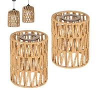 2 Pièces Abat Jour Boho Cylindrique Rotin Abat-jour Extérieur Papier Abat-jour pour Suspensions Plafond Lampes Suspendues Lampes