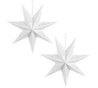 2 Pièces Abat-jour Étoile en Papier Blanc à Sept Pointes Ajouré | Décor Suspendu Festif, Lumière à Motifs, Corde et Attache, pour Événements et Mariages