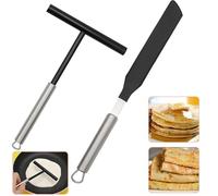 2 Pièces Accessoire Crepiere Antiadhésif, Kit Etaleur et Spatule Crêpes, Rateau Crepe Acier Inoxydable, Applicateur Gâteaux, Épandeur Crêpes Forme T, Outil Étaleur Pâte pour Cuisson, Cuisine, Desserts