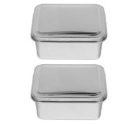 2 Pièces Acier Inoxydable Boîte Alimentaire Rectangulaire avec Couvercle | Surface Brossée, Bords Arrondis et Fond Plat, Transport Facile, Stockage Compact pour Repas