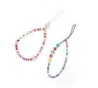 2 Pieces Acrylic Polymer Clay Beads Phone Charm Beaded Phone Strap Bracelet Chain Colourful Anti-lost Decoration