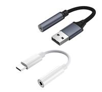 2 Pièces Adaptateur USB + USB C vers Jack 3,5 mm Carte Son Externe avec Entrée Micro et Sortie Casque TRRS DAC Stéréo Plug and Play Compatible PS5 PS4 Switch PC Windows Mac Linux pour Casque Audio