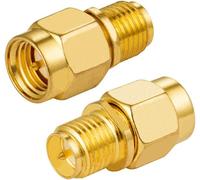 2 Pièces Adaptateur WiFi SMA Mâle vers RP-SMA Femelle Adaptateur Droit (avec pin) RF Coaxial Coax Droit Adaptateur Plaqué Or pour 2G 3G 4G Antenne WiFi Routeur