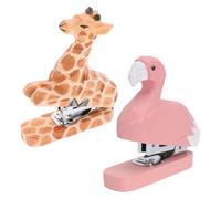 2 Pièces Agrafeuse Manuelle Compacte en Bois, Animaux Cartoon | Flamant Rose et Girafe, Usage t Voyage, Décorative, Réutilisable, pour Étudiants et Adolescents