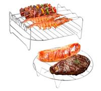 2 Pièces Air Fryer Grille en Acier Inoxydable Antiadhésif, Grille de Cuisson pour Friteuse à Air avec 4 Brochettes, Friteuses à Air Dualzone, Compatible Plupart Des Friteuses à Air AF300EU AF400EU