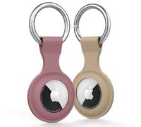 [2 Pièces] AirTag Porte clé - Étui de Protection en Silicone - Porte Clef Airtag Apple - Anti-Rayures - Coque Air Tag pour clés, Sacs, Bagages (Thé Lait/Violet Fumé)