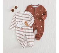 [2 pièces aléatoires] Pyjama bébé nouveau-né simple et confortable, manches longues, col rond, fermeture éclair devant, tricot côtelé doux et agréable pour la peau, pour la maison 6-9M,0-1M,1-3M,3-6MR