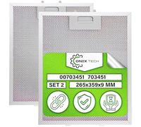 2 Pièces Aluminium Filtre Hotte à Graisse 265x359x9 mm avec Code Original 00703451 703451 10035302 pour Bosch pour Siemens pour Balay - Garantie de 5 Ans - ONIX TECH