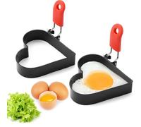 2 Pièces Anneaux à Oeufs en Acier Inoxydable Avec Poignée Anti-chaleur, Anneaux à Oeufs Coeur Moules à Oeufs Frits Antiadhésifs, Anneau à Oeuf, Moule à Omelette, pour omelettes, pain de viande, crêpes