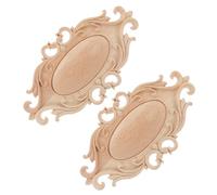 2 Pièces Applique Décorative en Bois Massif Ovale | Finition Brute, Motifs Floraux Raffinés, Style Européen Classique, pour Rénovation de Meubles et Décoration Murale