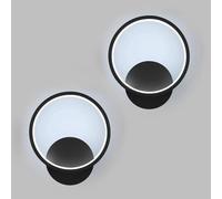 2 Pièces Applique Murale Intérieure, 12W 1350LM Ronde Lampe Murale LED Moderne, Aluminium Luminaire Murales Lumière Blanche Froide 6500K pour Chambre Salon Salle de Bain Escalier, Noir, Ø20cm