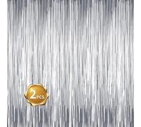 2 Pièces Argent Rideau Métallique de Frange Brillant Rideau à Franges Aluminium Fenêtre Mur pour Fête de Mariage d'anniversaire