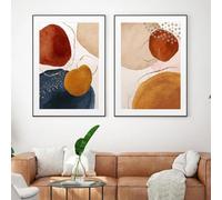 2 Pièces-Art Décor-Peinture Abstraite Géométrique L'Aquarelle Bleu Ciel Orange Rose Poudré Style Bohème Impression Toile Impressions Terracotta Décoration Murale Salon-50*70Cm/20*27Inch (Sans Cadre)