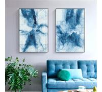 2 pièces/Art Mural,Impression sur Toile Représentant Un Puzzle de Brouillard Bleu Abstrait Affiches et Imprimés Art Mural Nordique pour Salon Chambre Bureau Décoration de Maison-50*60cm (sans cadre)