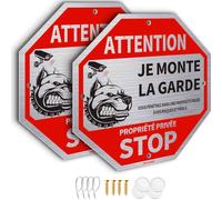 2 Pièces Ashoaza Attention Chien, Panneau Propriété Privée Aluminium, Cm 20 x 20 Stop Propriété, Panneaux de Vidéosurveillance Je Monte La Garde Octogonal (Attention aux Chiens)