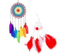 2 Pièces Attrape-Rêves En Plumes, Attrape-Rêves Muraux, Attrape-Rêves En Plumes Colorées, Ornements De Carillon Éolien, Attrape-Rêves Au Crochet, Accessoires De Décoration De Chambre À Coucher
