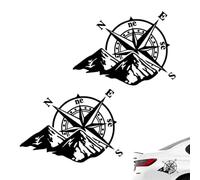 2 Pièces Auto Autocollant, Autocollants Boussole, Montagne Boussole Autocollant pour Capot de Voiture, Autocollant de Voiture Boussole de Montagne Graphiques, Autocollant pour Voiture Moto Camping Car