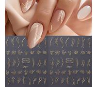 2 pièces Autocollants d'art pour les ongles avec lignes dorées, fleurs simples, pétales et feuilles pour le printemps et l'été. Décorations adhésives pour la manucure. Idéal comme cadeau pour les femm