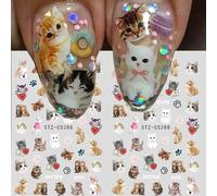 2 pièces Autocollants d'art pour ongles 3D doux en relief avec motifs mignons de chats, lapins, chiots et chatons. Stickers d'ongles décoratifs de haute qualité, fins et résistants, parfaits pour la m