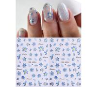 2 pièces Autocollants d'art pour ongles à fleurs bleues, décalcomanies d'ongles à motif de fleurs bleues aquarelle 3D, décorations d'art pour ongles autocollantes DIY, fournitures pour ongles PlantesP