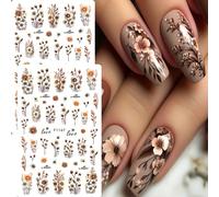 2 pièces Autocollants d'art pour ongles de bouquet automnal marron, pétales de fleurs de marguerite et feuilles de vigne blanches, décalcomanies pour ongles, fournitures pour nail art, décoration d'on
