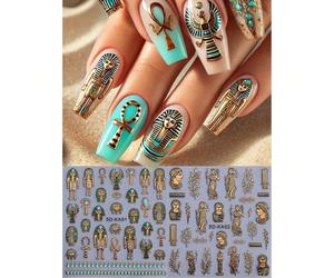 2 pièces Autocollants d'art pour ongles de style égyptien 5D gaufrés, sceptre de pharaon, colonne romaine, décalcomanies d'art pour ongles en bronze de la Grèce antique, autocollants pour ongles rétro