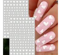 2 pièces Autocollants d'art pour ongles en forme de cœur blanc, de tailles mélangées pour la Saint-Valentin, autocollants pour ongles de couleur unie mignons, autocollants pour ongles de mariage japon