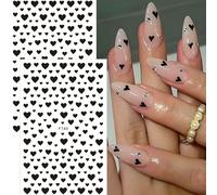 2 pièces Autocollants d'art pour ongles en forme de mini cœur noir, expression romantique de l'amour pour la Saint-Valentin, design français, convient aux femmes et aux filles pour le DIY Nail Art, fo
