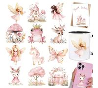 2 pièces Autocollants de transfert UV DTF d'animaux de fée de forêt mignons de la forêt magique rose, convenant pour les bocaux en verre, les tasses à café, les tasses, les bouteilles, les vases, les 