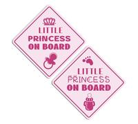 2 Pièces Autocollants de Voiture Petite Princesse à Bord, 13x13cm Réfléchissants Magnétiques Bébé à Bord Autocollant Sécurité Panneau d'Avertissement Accessoires pour Divers Véhicules (Rose)