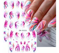 2 pièces Autocollants d'ongles 3D à fleurs tropicales, motifs de pétales de dentelle dégradés colorés, imprimés floraux vibrants pour le printemps et l'été. Décorations autoadhésives pour vernis gel, 